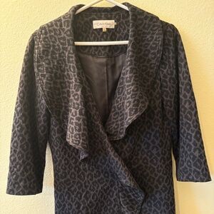 leopard 3/4 sleeve blazer with ruffle collar
